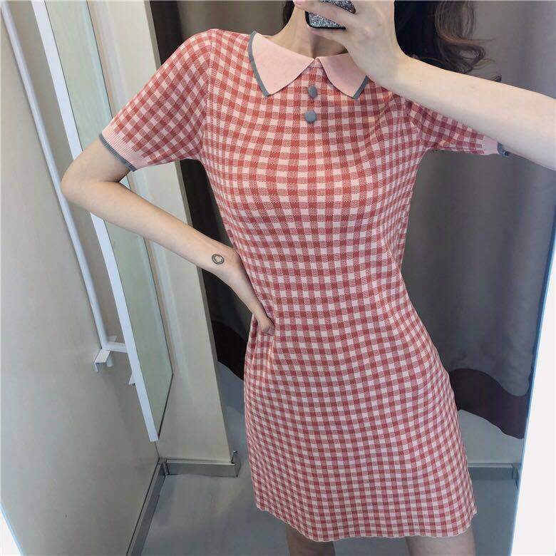 Ladies French Niche Plaid Doll Collar Slim Fit Dress
