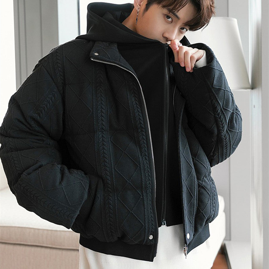 Men's Fashion Casual Twist Hooded False Two Piece Cotton Jacket