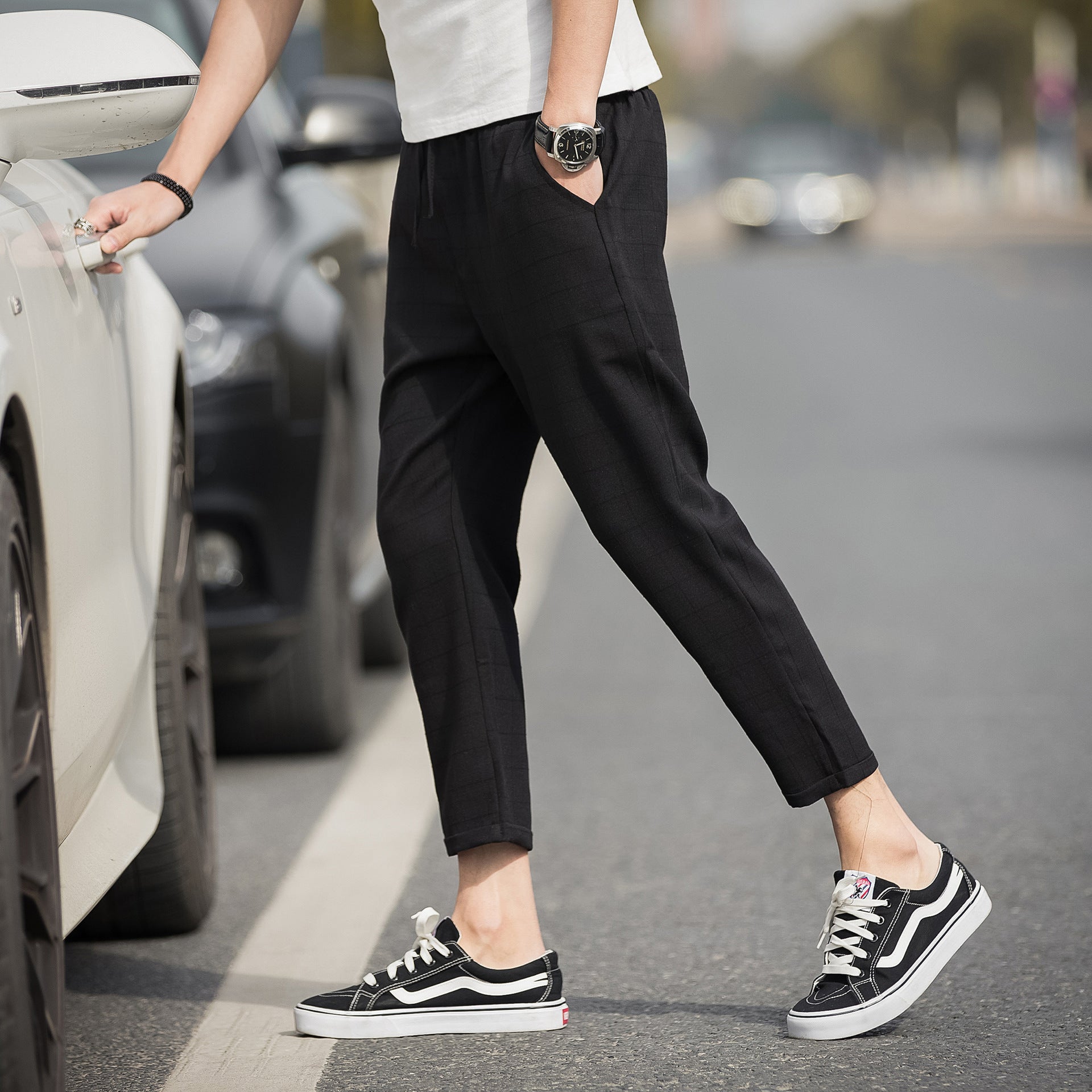 Men's checked casual pants