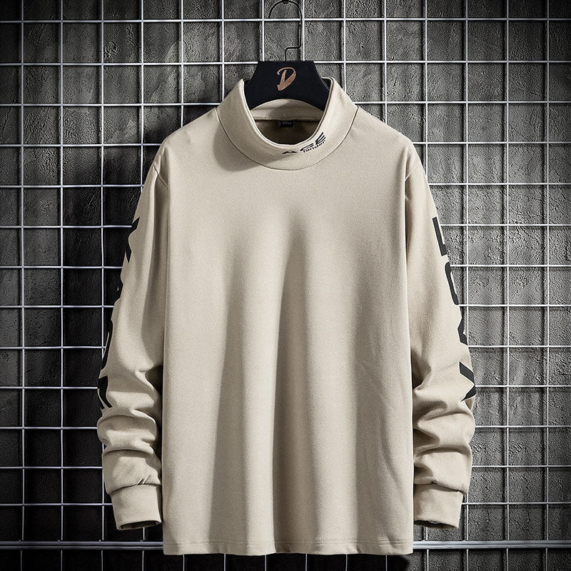 Fashion Letter Print De Velvet Bottoming Shirt Men's Long-Sleeved T-shirt