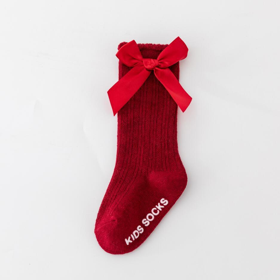 New Boys And Girls Solid Color Striped Stockings Pure Cotton Non-slip Bubble Mouth Baby Bow Tube Socks