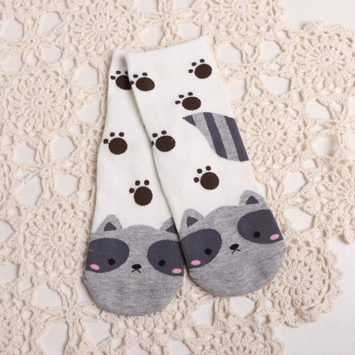 Cartoon animal in tube socks personality cotton cute ladies socks