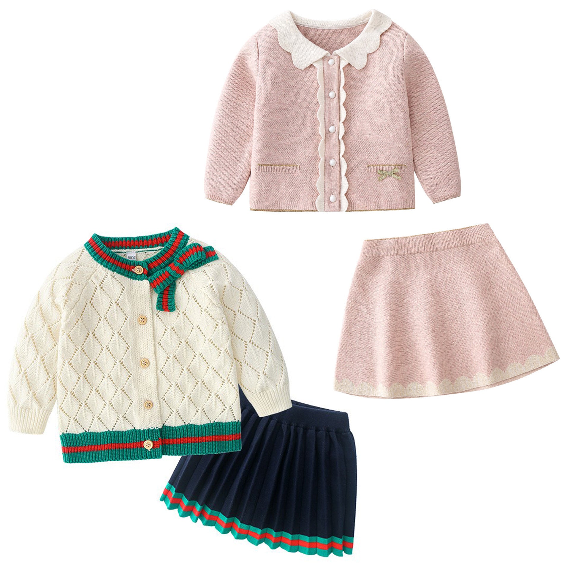 Children's Baby Girl Cotton Knitted Cardigan Skirt Suit