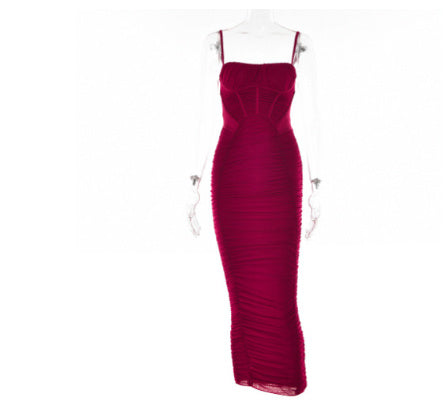 Women's Backless Tight-fitting Waist Pleated Suspender Dress
