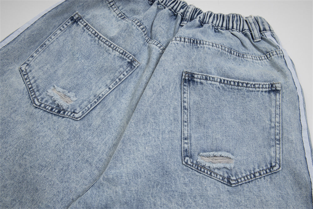 Ripped Raw Hem Jeans Men And Women