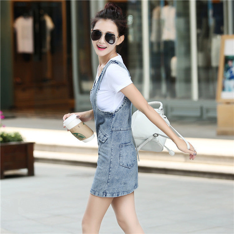 Korean Style Denim Loose Strap Suspender Skirt