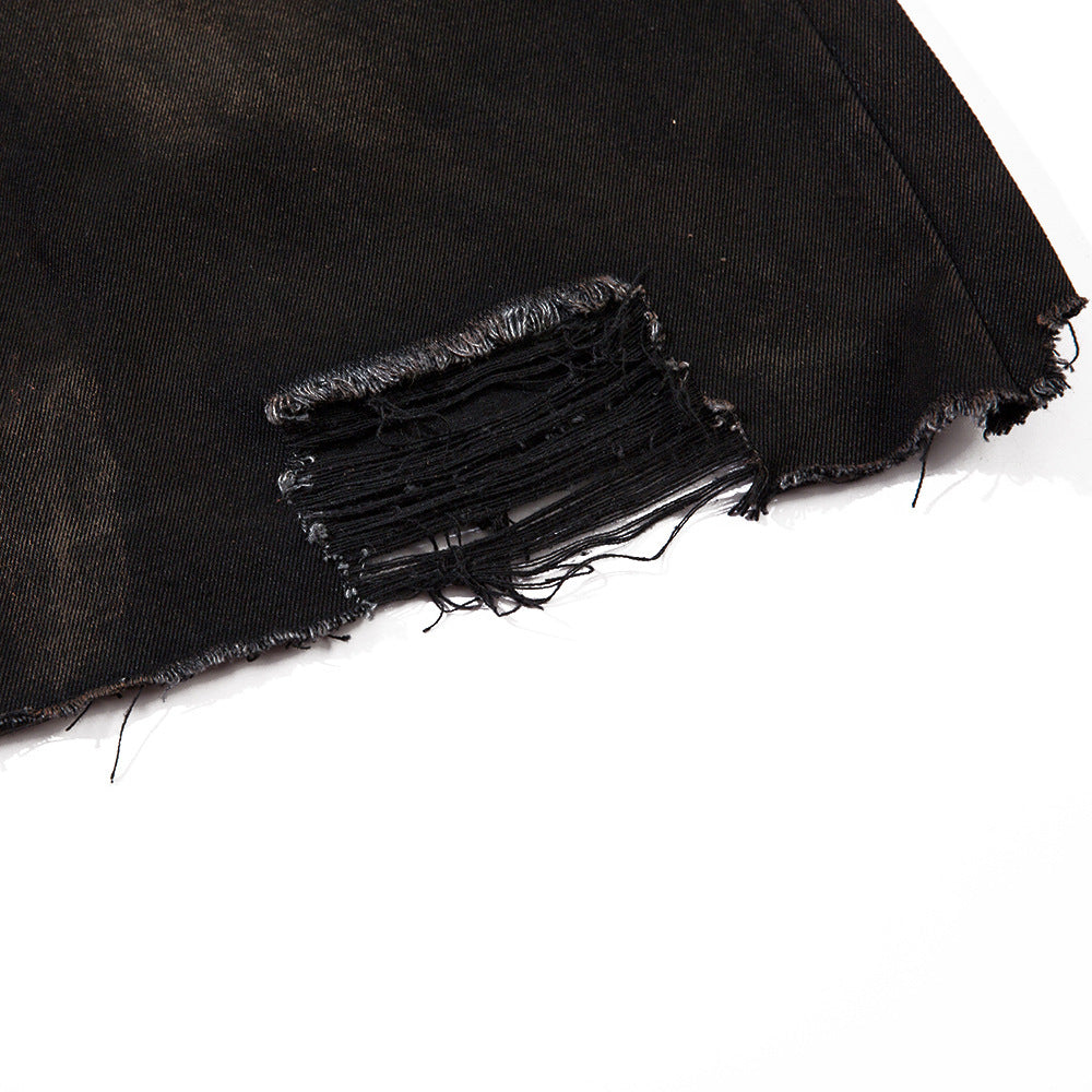 Waste Soil Spray Painting Old Dirty Denim Shorts Men
