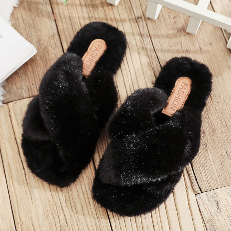 Autumn And Winter Net Red Female Fur Slippers Candy Color