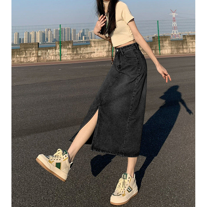 Women's High Waist Summer Retro Straight Loose Denim Skirt