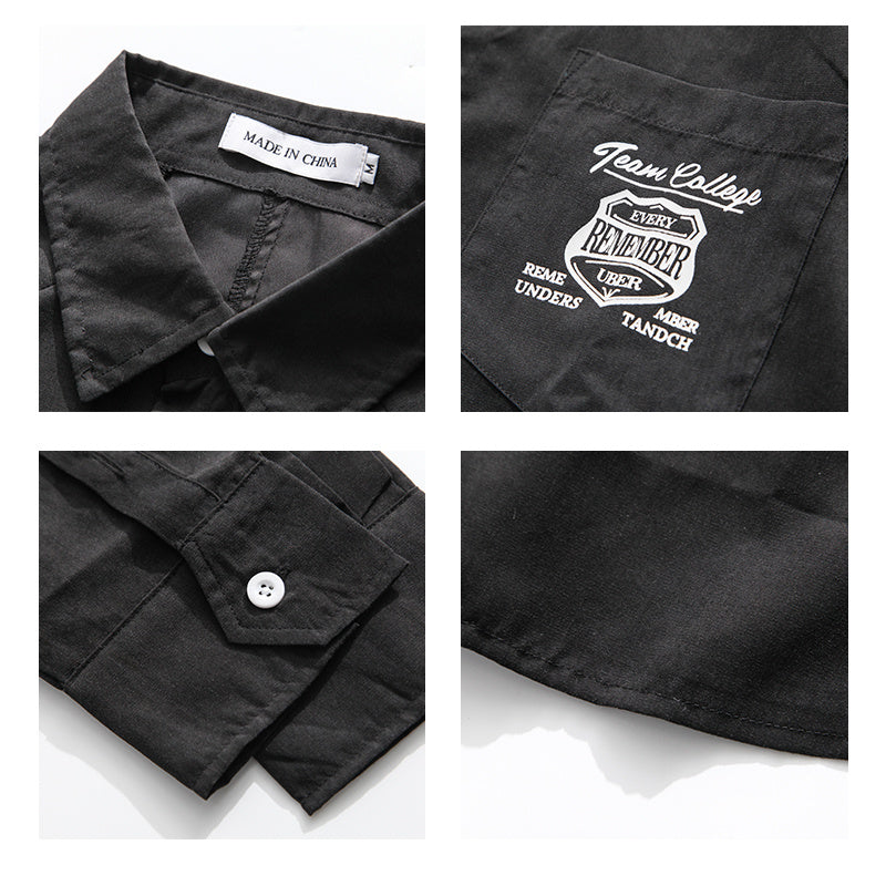 Hong Kong style Japanese retro solid color shirt