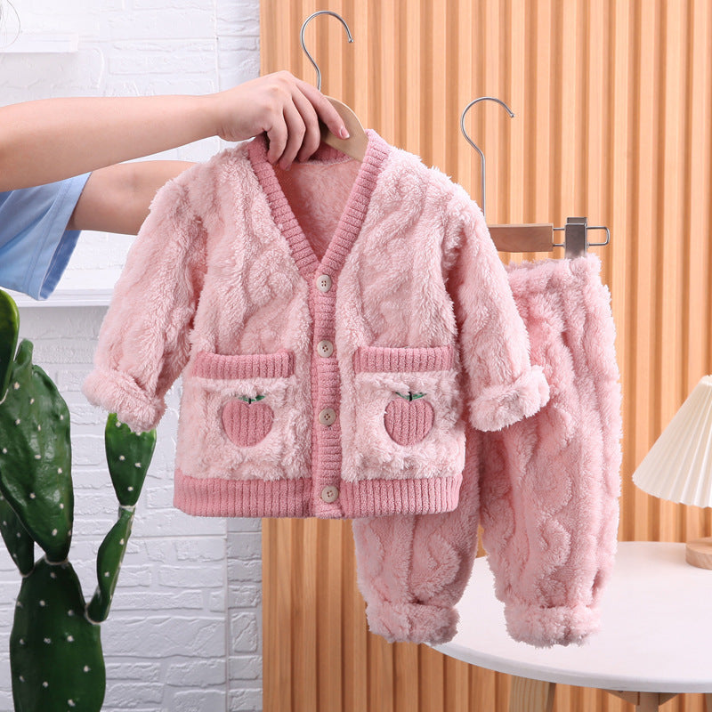 Girls' Coral Fleece Home Wear Two-piece Set