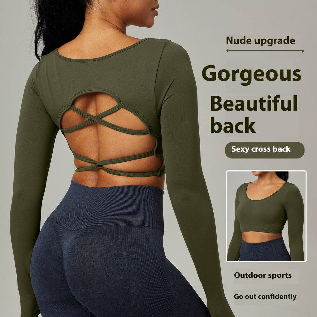 Quick Drying Clothes Outdoor Long Sleeve Cross Beauty Back Workout Clothes Sports Top