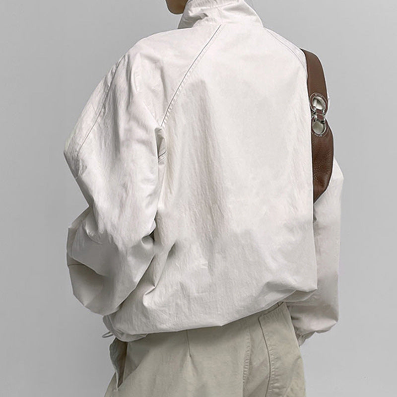 Loose fitting high collar outdoor sports jacket