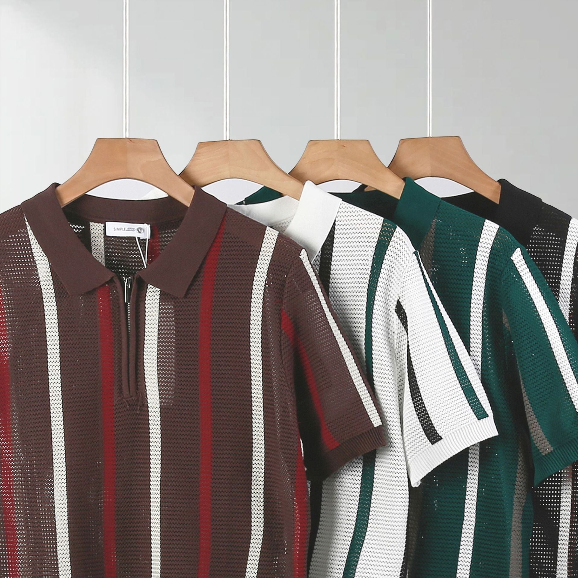 Hollow Mesh Short-sleeved Knitting Polo Shirt