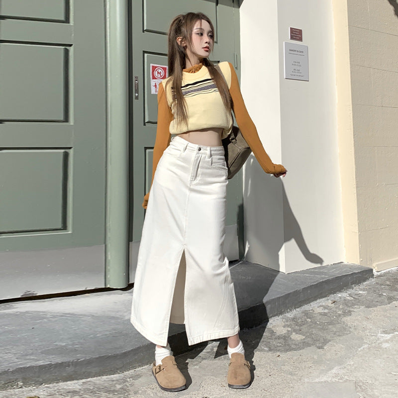 High Waisted Loose A-line Mid Length Wrap Hip Skirt