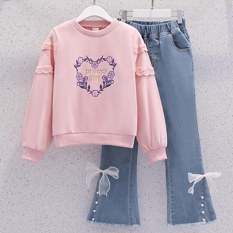 Round Neck Long Sleeve Children And Teens' Wear Girl Spring And Autumn Two Piece Set