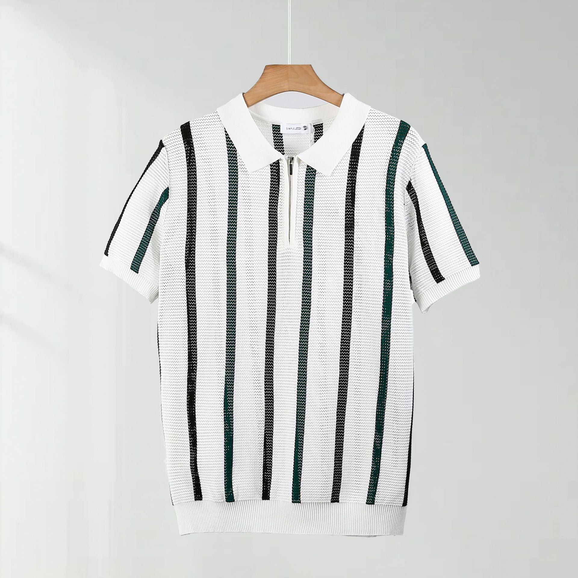 Hollow Mesh Short-sleeved Knitting Polo Shirt
