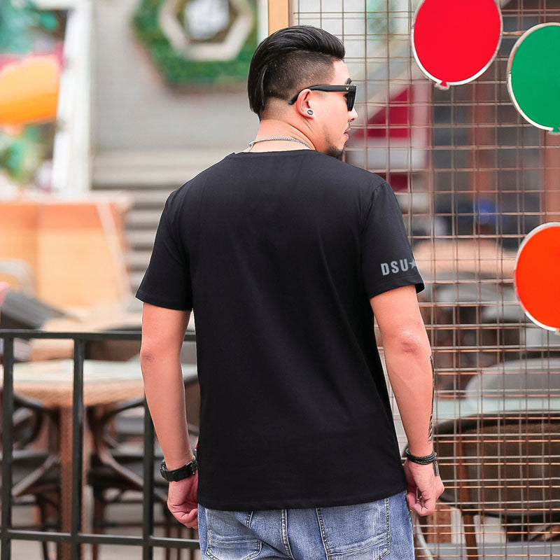 Men's Short Sleeve Plus Fat Plus Neckline Print Plus Size T-shirt