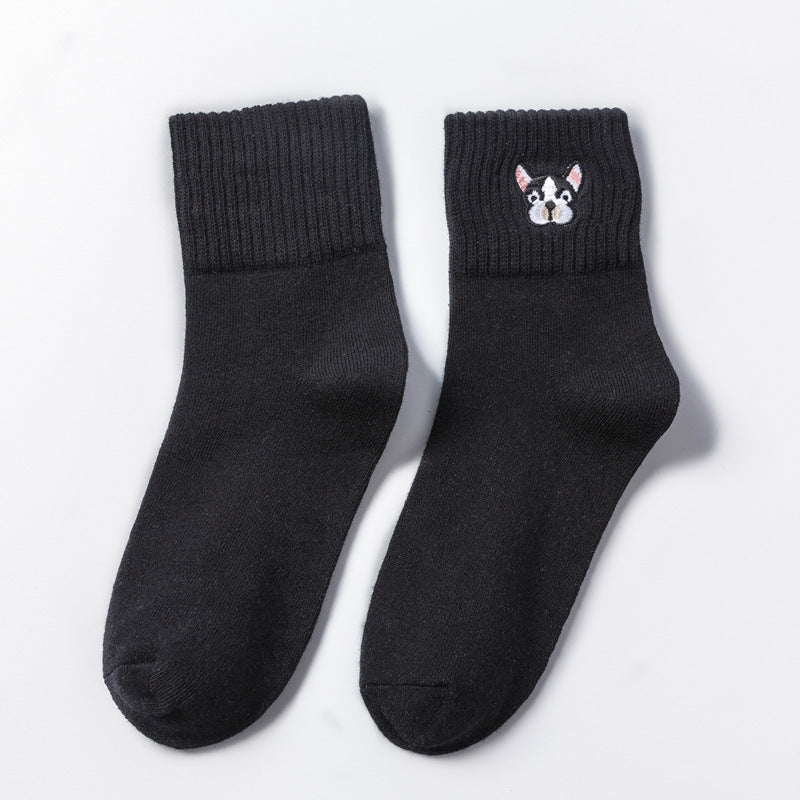 Autumn And Winter New Female Socks Japanese Cartoon Animal Embroidered Cotton