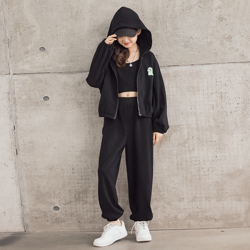 Korean Style Zip-up Shirt Casual Pants Three-piece Children's Sportswear