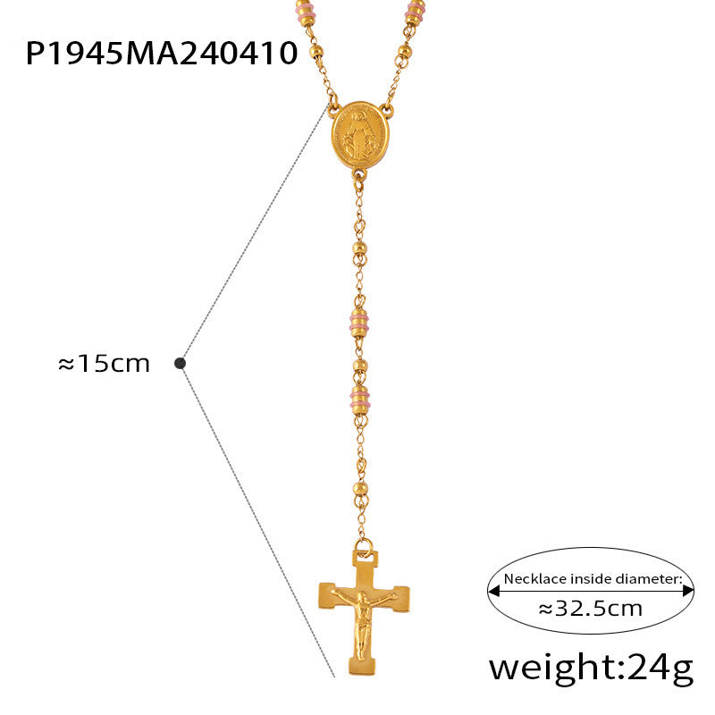 Retro Aloofness Style Personalized Hip Hop Niche Necklace Tassel Cross Pendant Titanium Steel Gold Plated Ornament