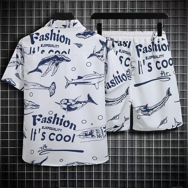 Fashion Ins Printed Shirt Beachwear Casual Shorts Suit