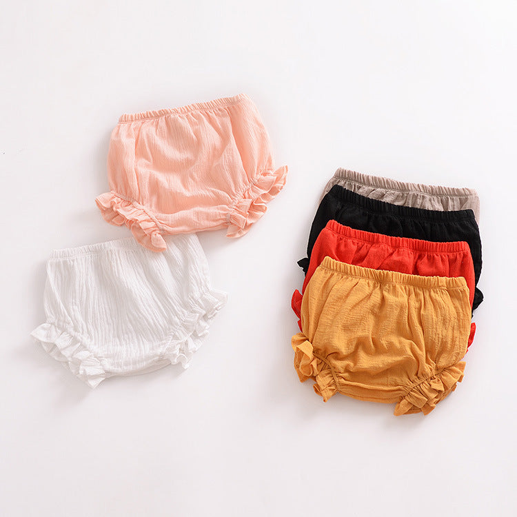 Infant Solid Color Cotton Linen Lace Triangle Casual Shorts