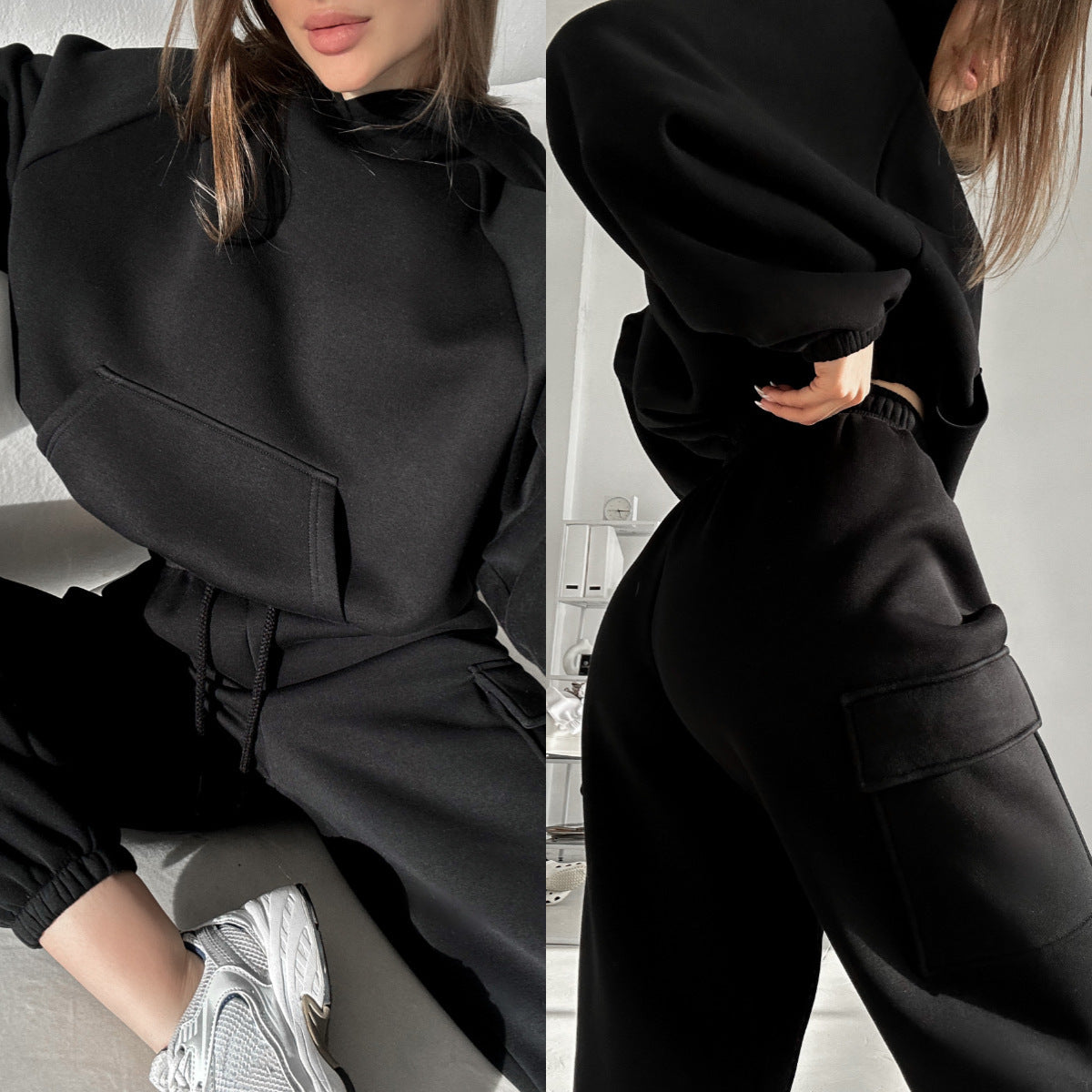 Female Solid Color Fashion Sports And Leisure Sweater Suit