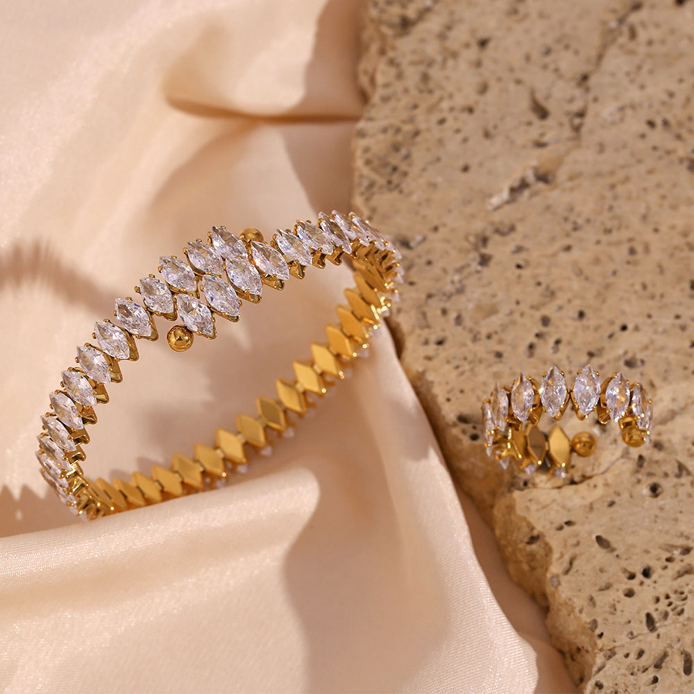 Women's Fashion Stainless Steel Gold-plated Full Diamond Bracelet