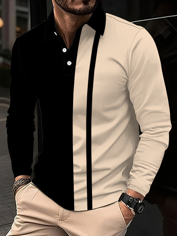European And American 3D Digital Printing Lapel Short Sleeve Pullover Leisure Men's T-shirt Buckle