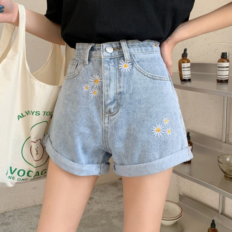 Daisy baggy denim wide-leg shorts