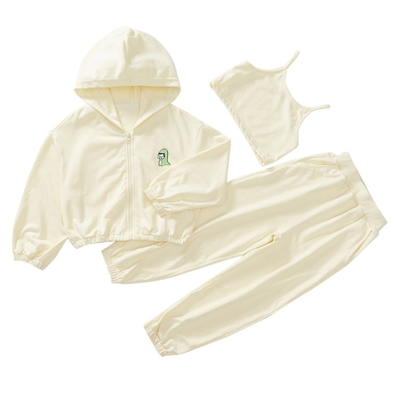 Korean Style Zip-up Shirt Casual Pants Three-piece Children's Sportswear