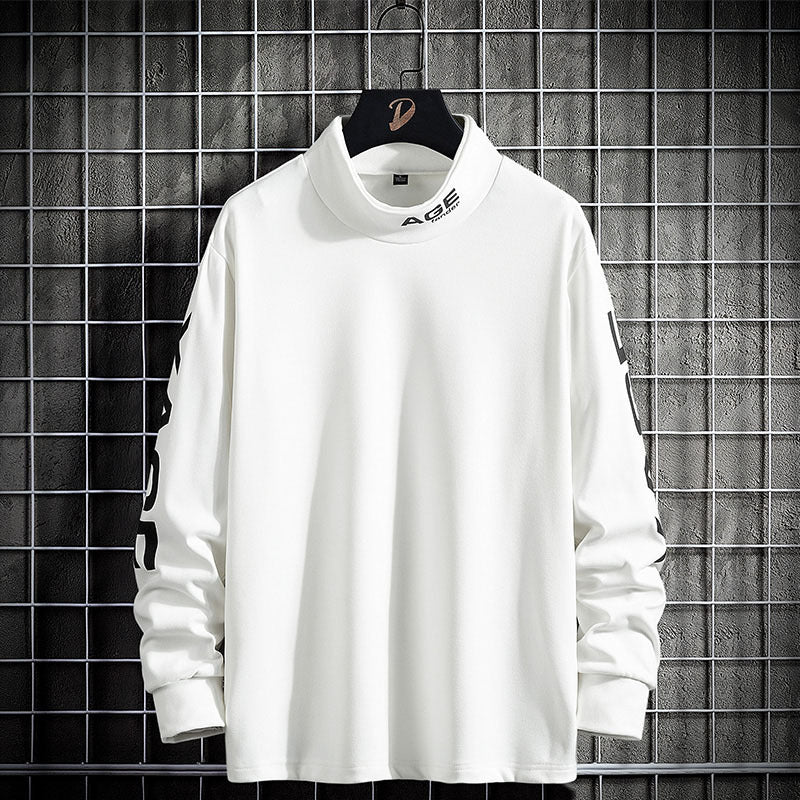 Fashion Letter Print De Velvet Bottoming Shirt Men's Long-Sleeved T-shirt