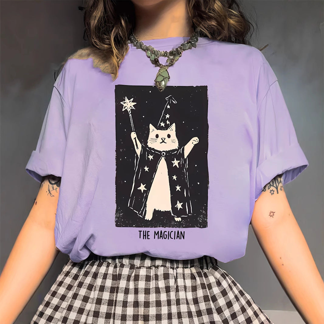 Women's Magic Kitten Cute Printed Cartoon Short Sleeve