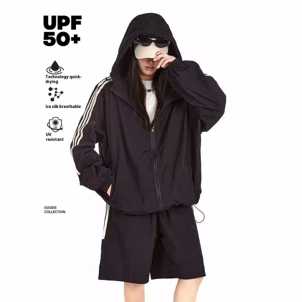 Striped Minimalist Lightweight Breathable Jacket Loose Shorts Suit Men