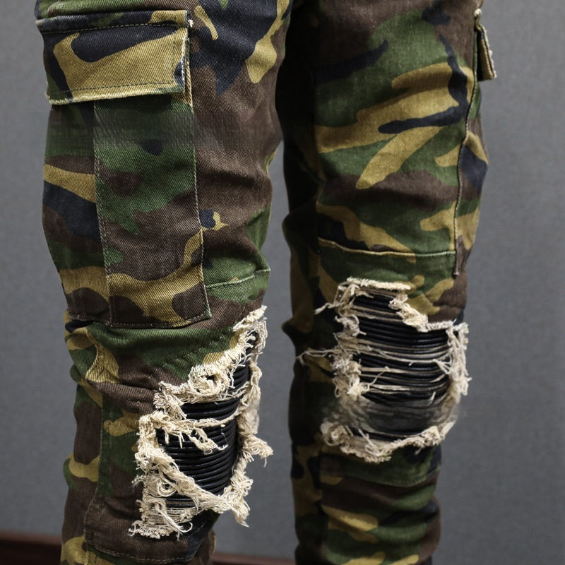 Fashion Camouflage Men's Jeans Broken Holes Pants