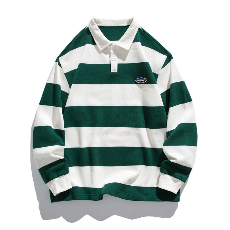 Striped Matching Hong Kong Style Pairs Of Pearl Cotton Sweater Lapel Polo Shirt