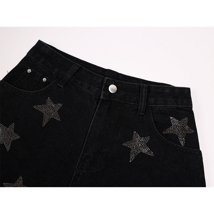 Women's Fashionable High Waist Casual Slim-fit Rhinestone Denim Shorts