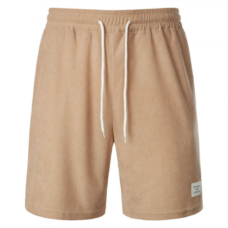 Pure Color Tied Sports Pants Corduroy Simple Five-point