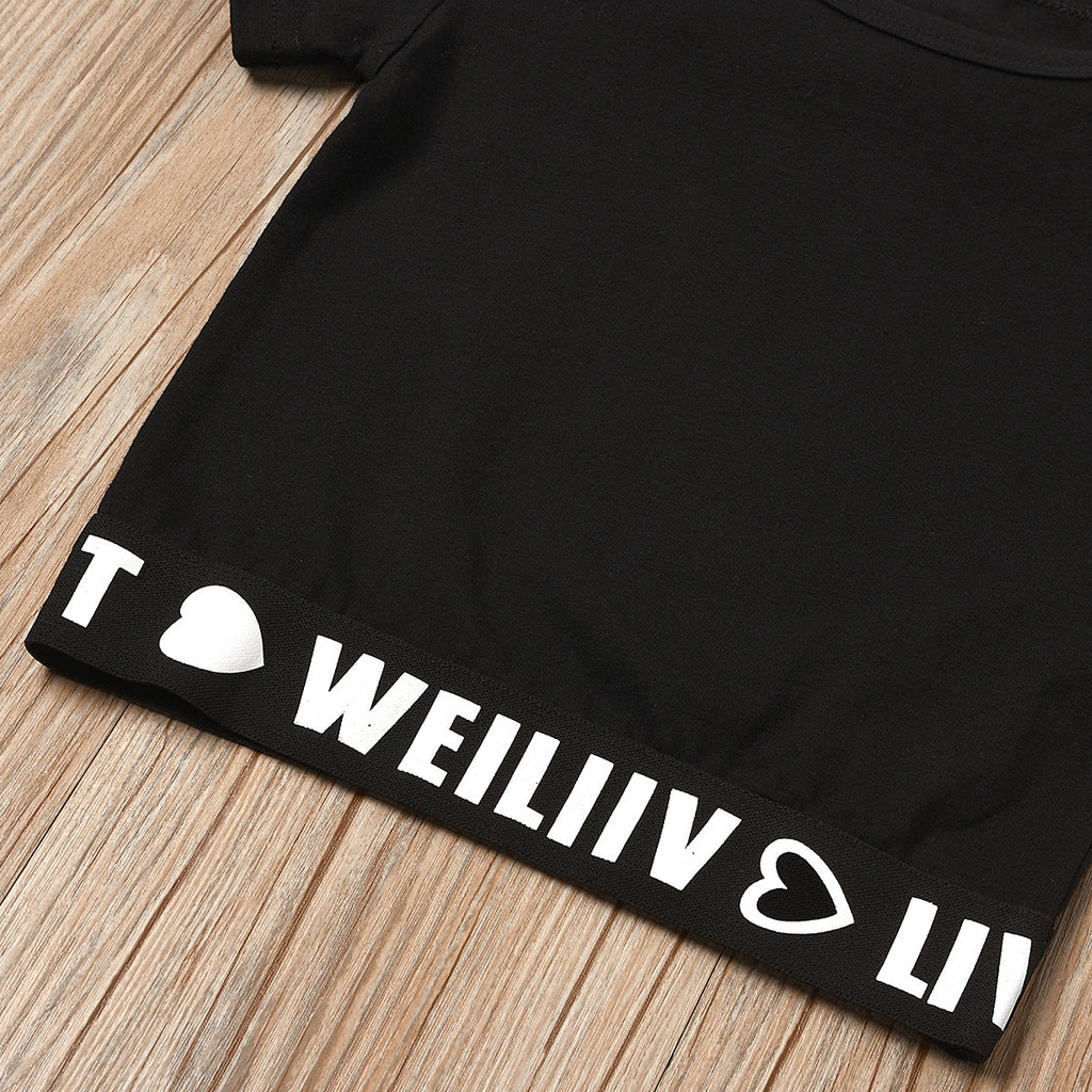 Sports Style Letter Short Sleeve Two-piece Set