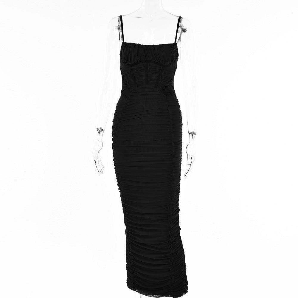 Women's Backless Tight-fitting Waist Pleated Suspender Dress