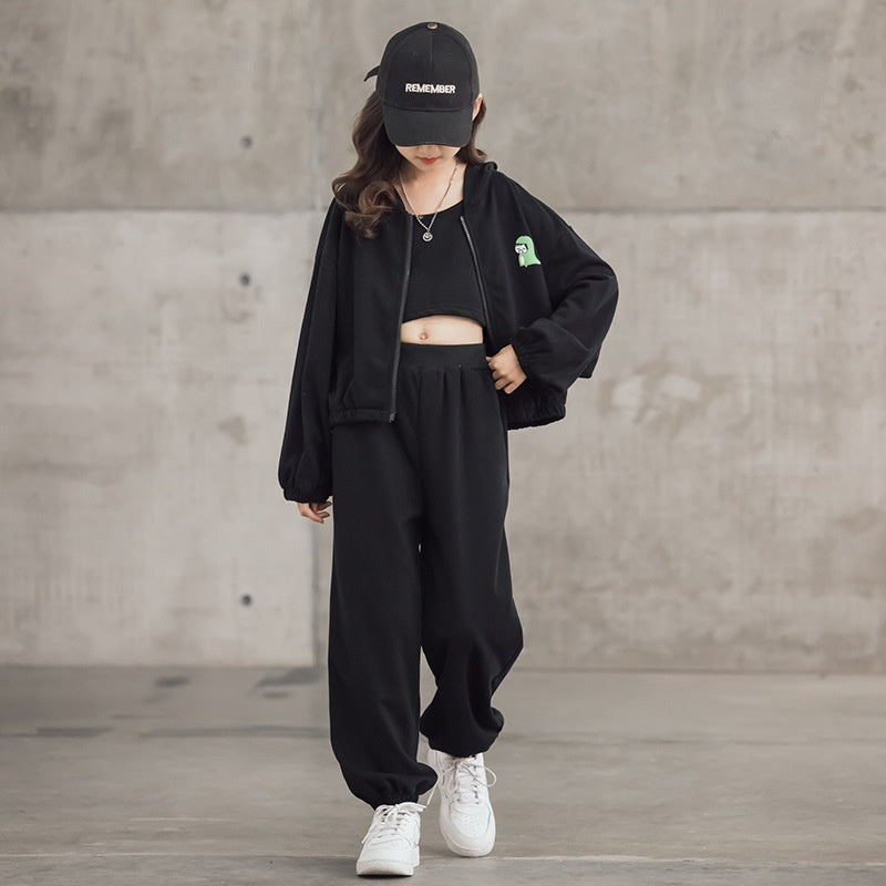 Korean Style Zip-up Shirt Casual Pants Three-piece Children's Sportswear