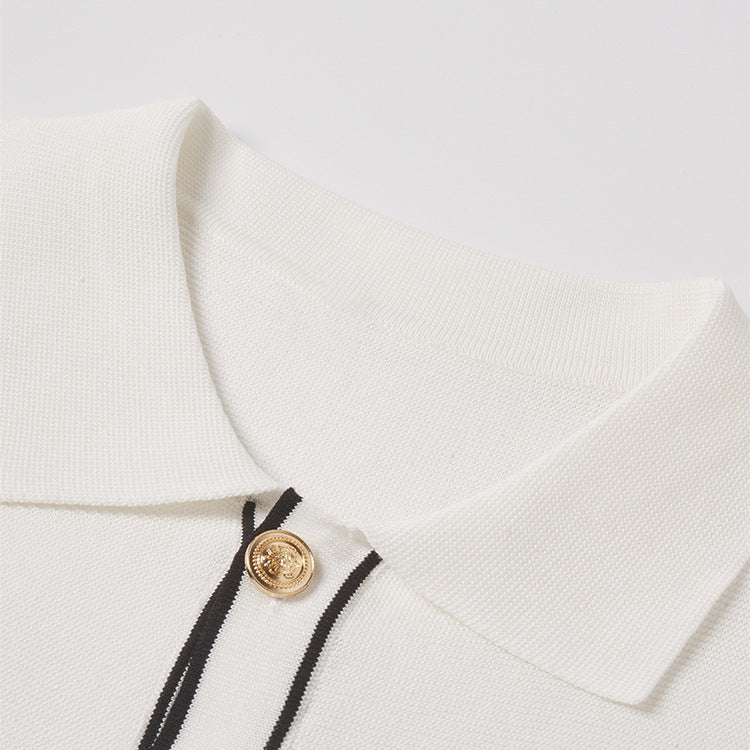 Simple Cardigan Contrast Color Lapels Old Money Style All-match