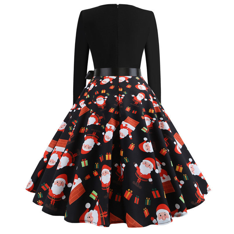 Christmas vintage round neck print skirt