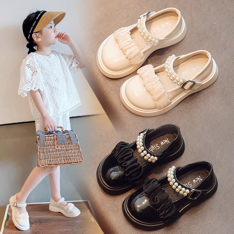 New Girls Soft Bottom British Style Princess Little Leather Shoes