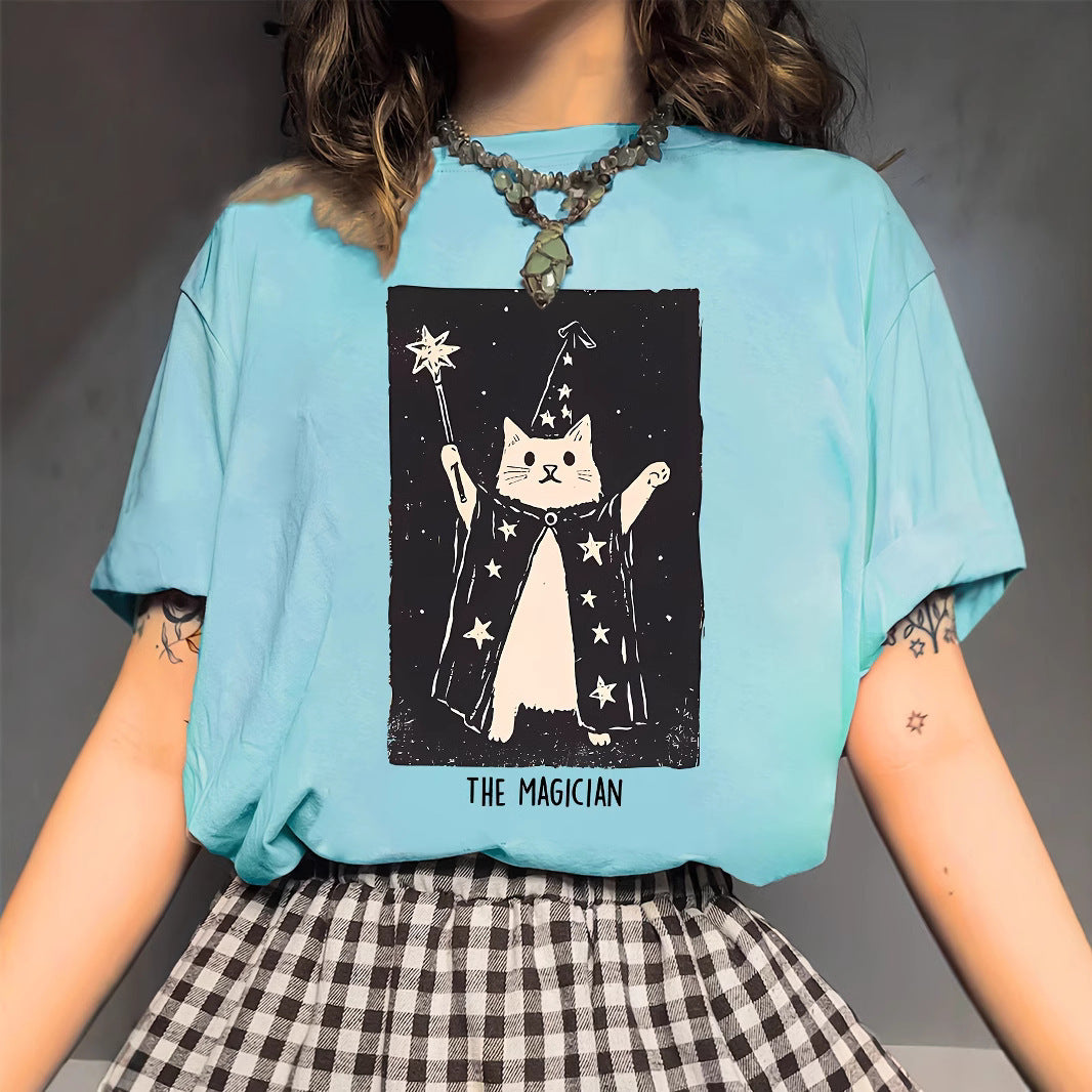 Women's Magic Kitten Cute Printed Cartoon Short Sleeve