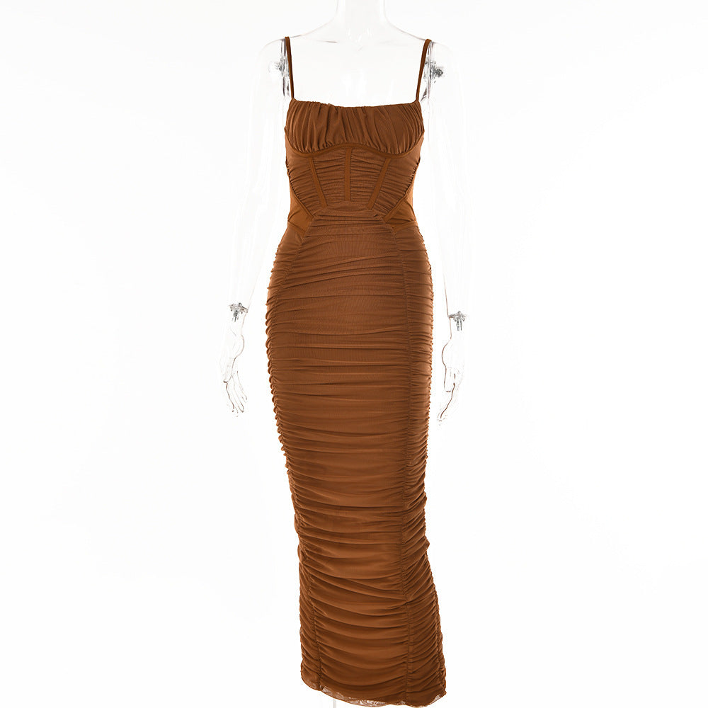 Women's Backless Tight-fitting Waist Pleated Suspender Dress