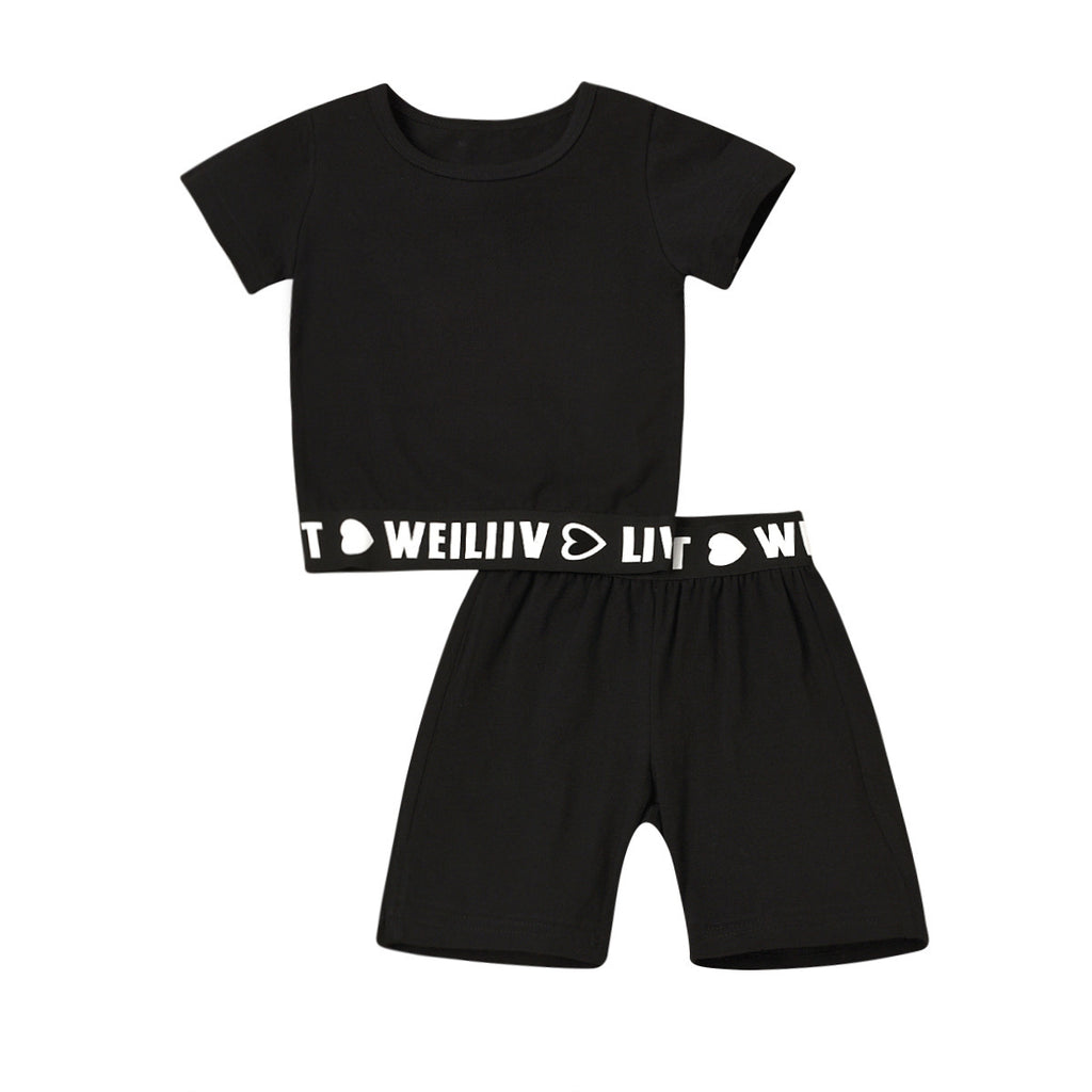 Sports Style Letter Short Sleeve Two-piece Set