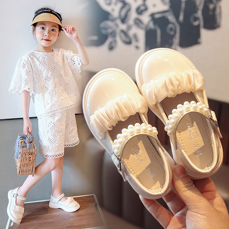New Girls Soft Bottom British Style Princess Little Leather Shoes