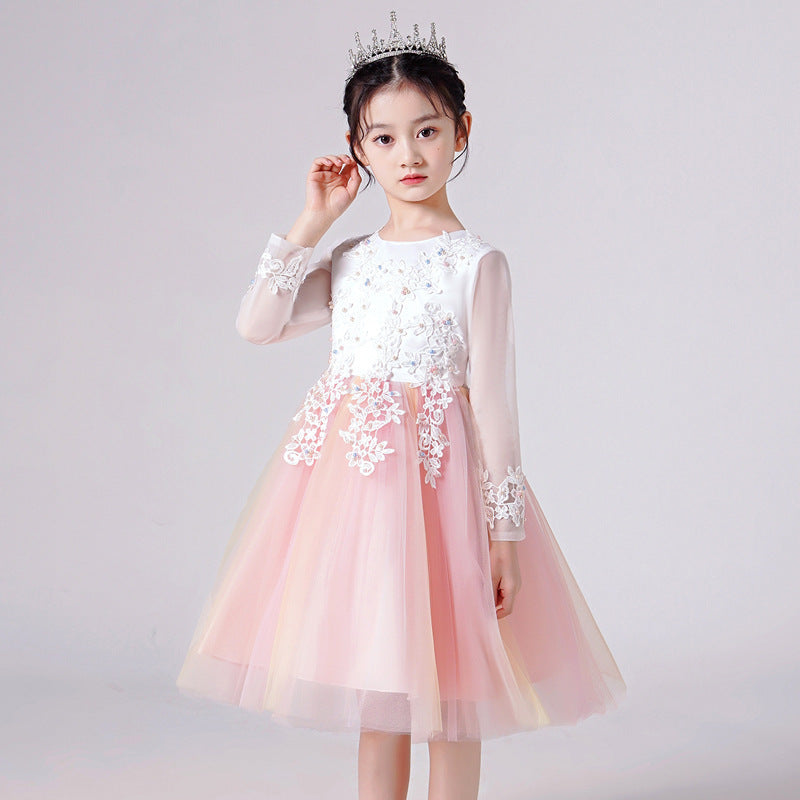 Mesh Sleeves Rainbow Gradient Skirt